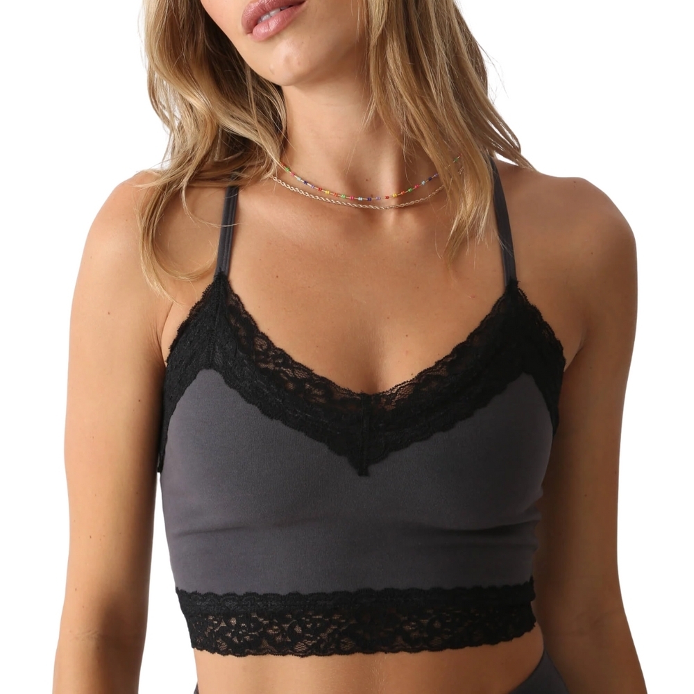 🆕️ Electric & Rose Grey Bralette with Black Lace Trim Womens XL - Picture 1 of 13